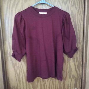 Frame Women's Medium Burgundy Puff-sleeve Cotton T-shirt